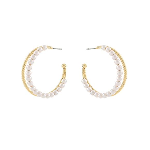 Layered Pearl & Brass Hoops - Picture 1 of 1